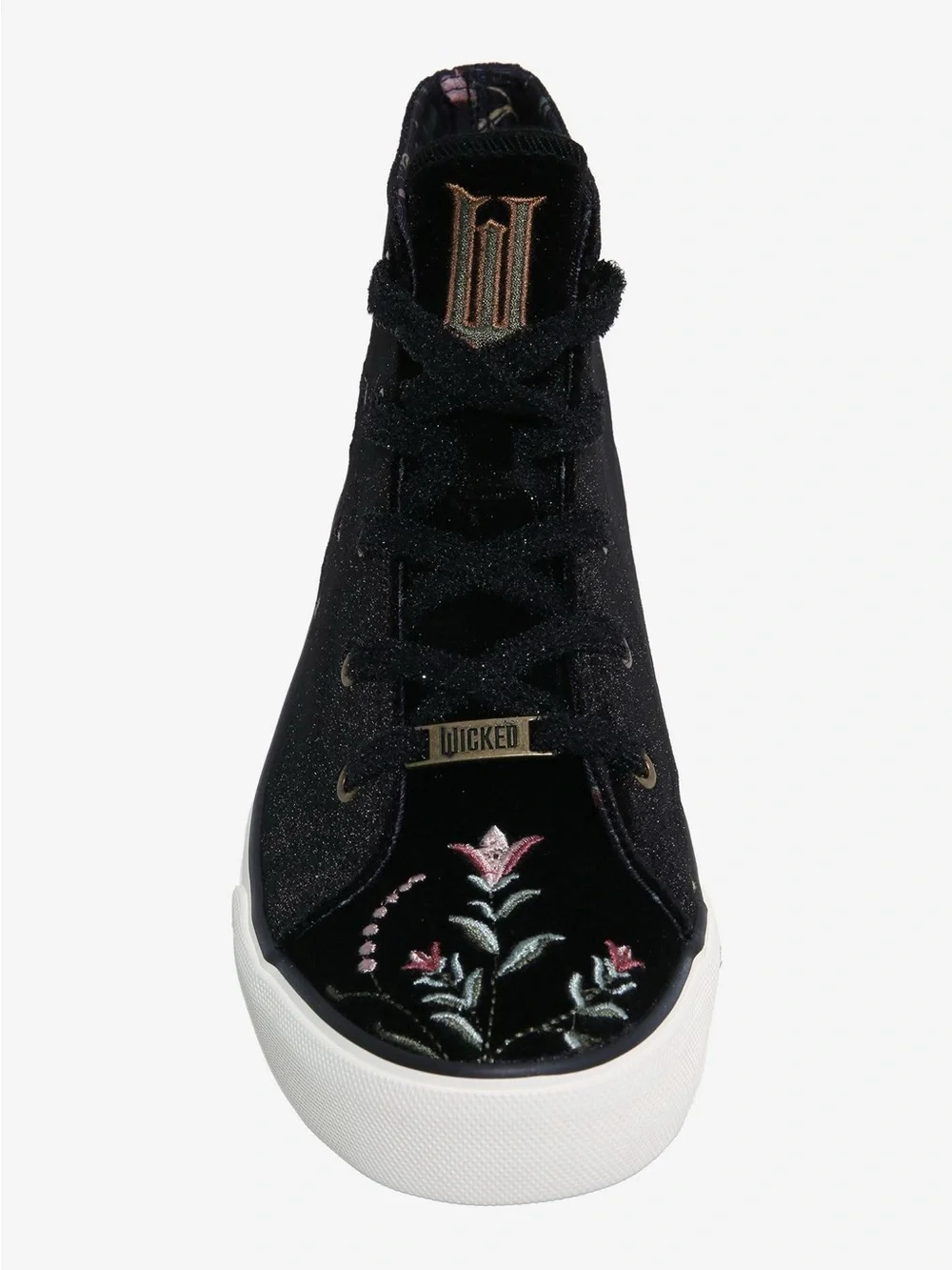 Wicked Black Velvet High-Top Sneaker with Pink & Mint Embroidery